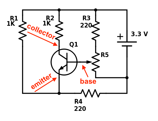 Transistor and potentiometer test circuit diagram taps